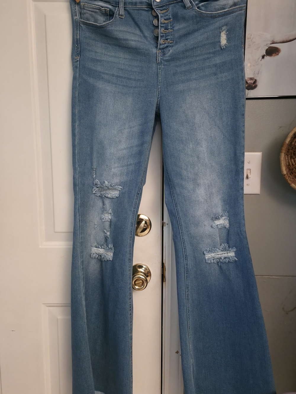 Light Blue Distressed Women's Flare Jeans